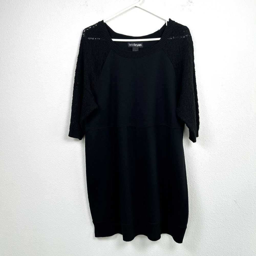 Lane Bryant Sweater‎ Dress Size 14 16 Black Short Elbow Sleeve Knit Tunic